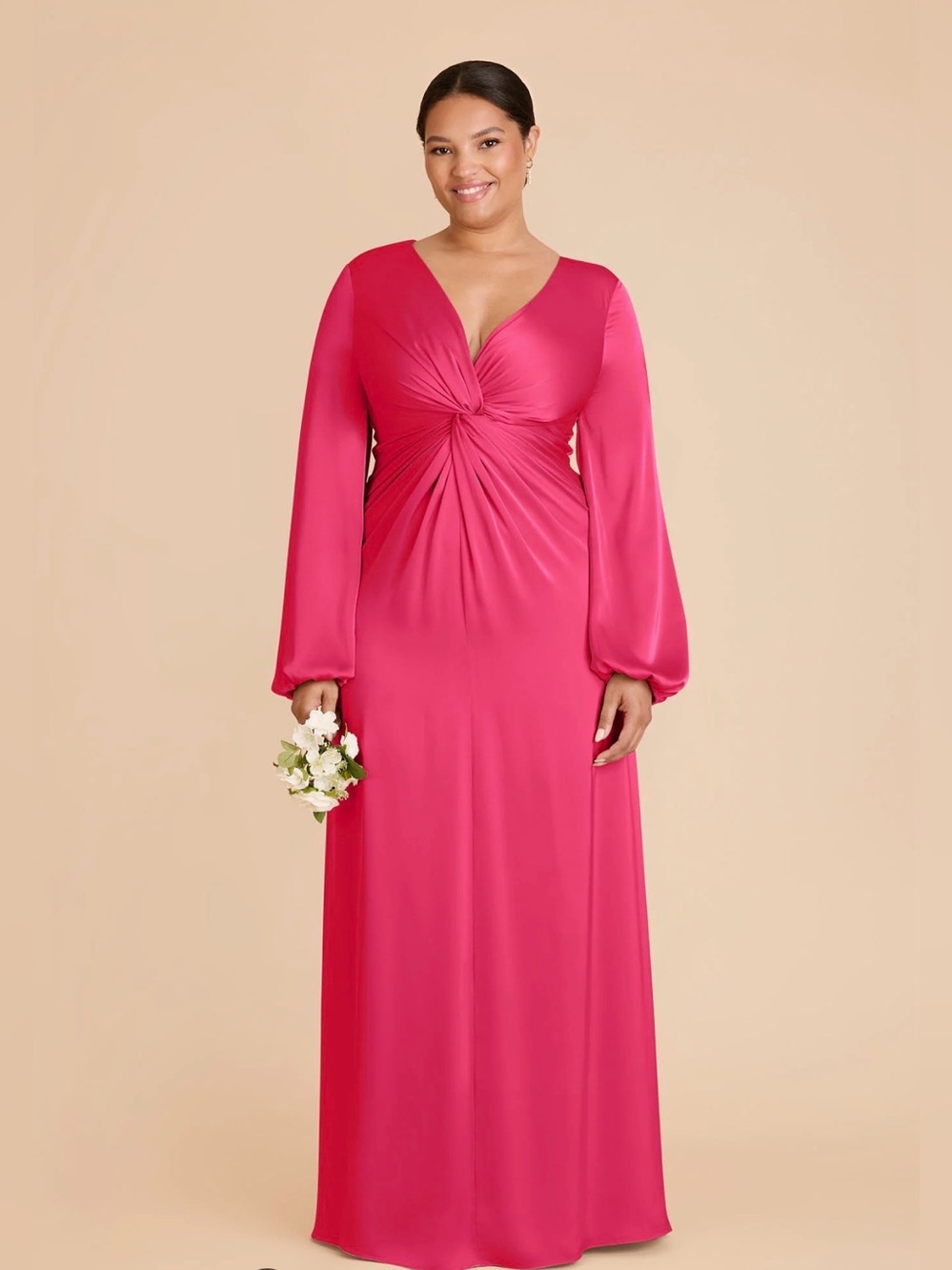 Birdy Grey Juniper Satin Fuchsia Maxi Balloon Sleeve Dress Size Large